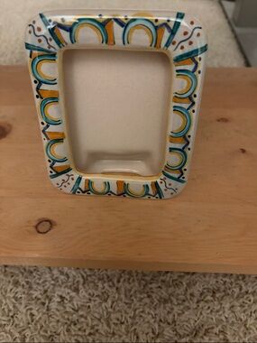 Hand-Painted Ceramic Photo Frame in White, Yellow & Teal